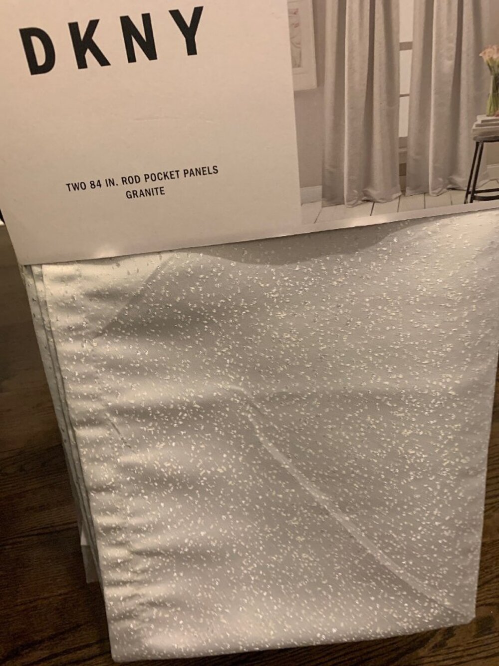DKNY Rod Pocket Panels Window Curtains Granite Silver White Gray 84